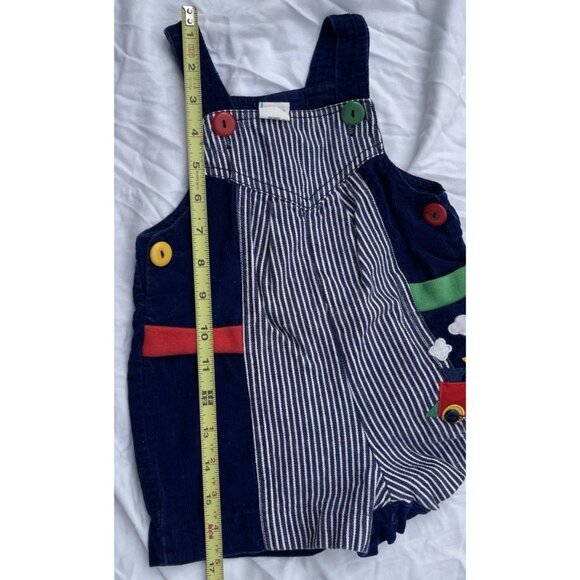 Vintage 70s 80s Boys Sz 18 Month Baby Railroad Stripe Overalls Train Buttons - Picture 5 of 15